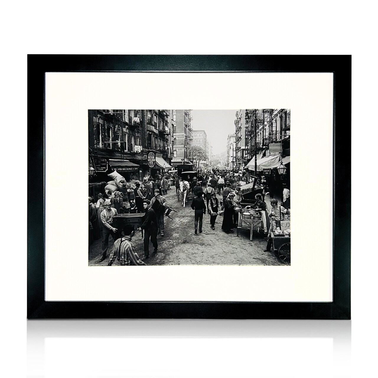 iFrame 18” x 22” Black Framed New York City Mulberry Street Skyline Print Framed Art Work For Wall Decor With Photo Mat | NYC Skyline Wall Art | Black And White Picture Wall Art Decor